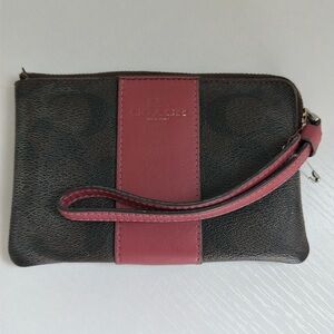 Coach Signature Brown & Pink Wristlet Wallet